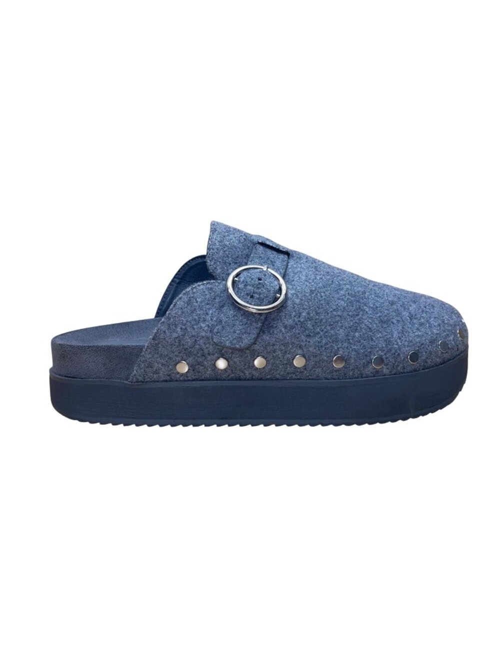 JF Odetta Women’s Gray Wool Studded Buckle Slip-On Casual Clogs Size 12
